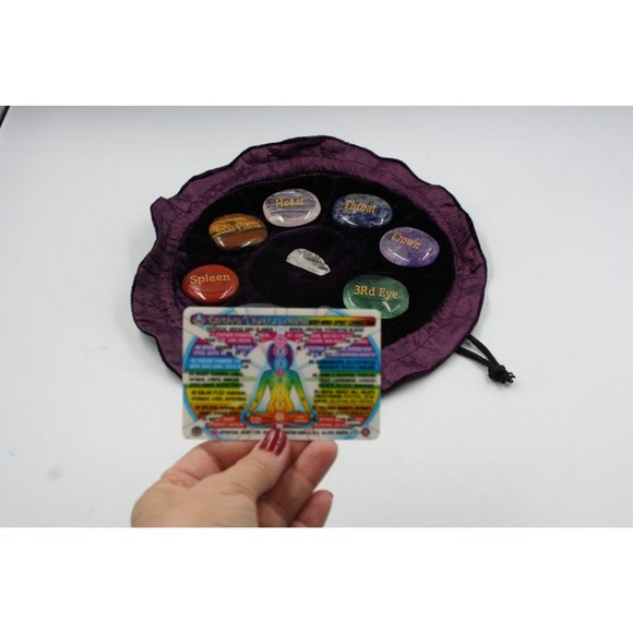 Set of 7 Chakra Stone Palm Stone with Pouch | Seven Chakra Stone Set | Chakra Se - Picture 6 of 15